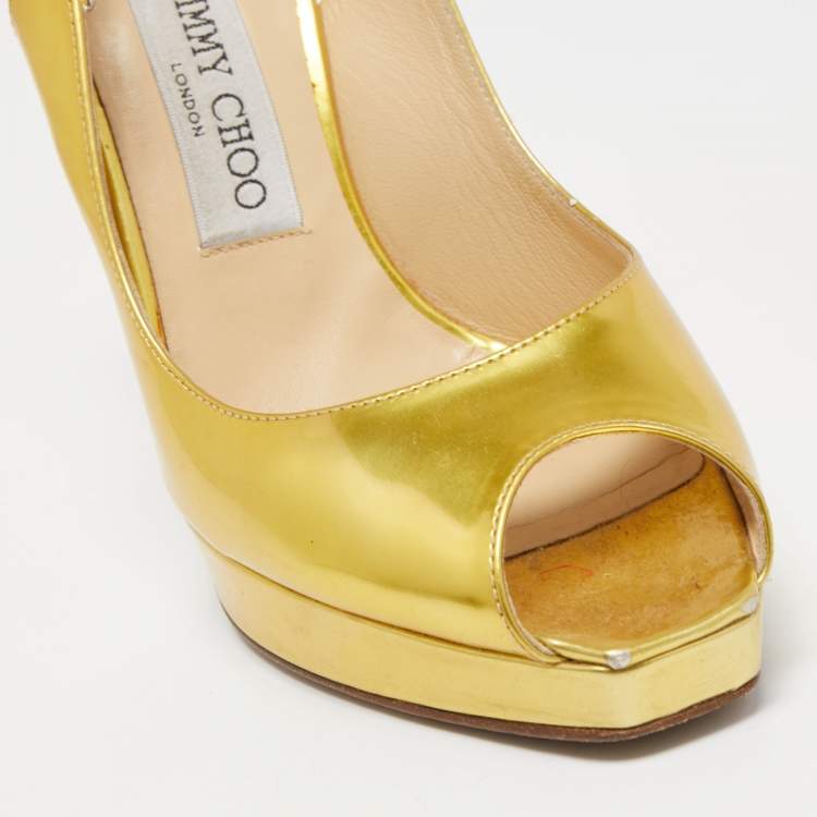 Pre Owned Jimmy Choo Gold Leather Nova Slingback Pumps Size 38