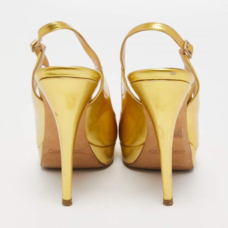 Pre Owned Jimmy Choo Gold Leather Nova Slingback Pumps Size 38
