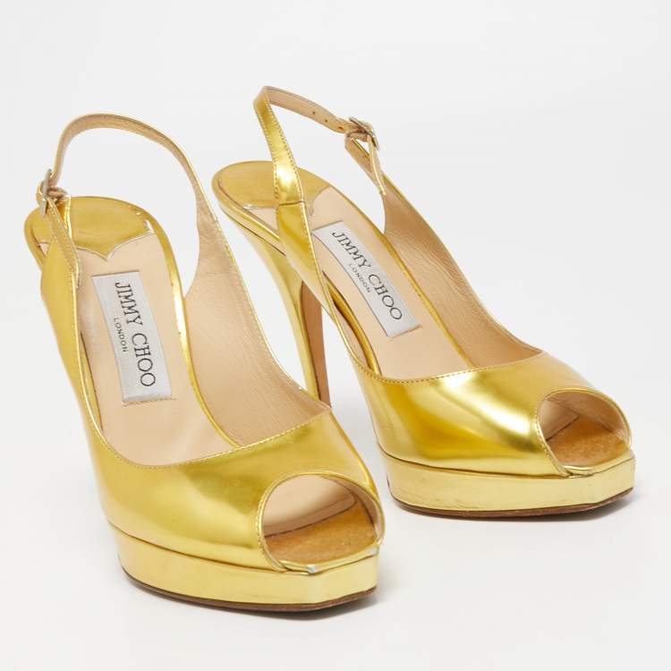 Pre Owned Jimmy Choo Gold Leather Nova Slingback Pumps Size 38