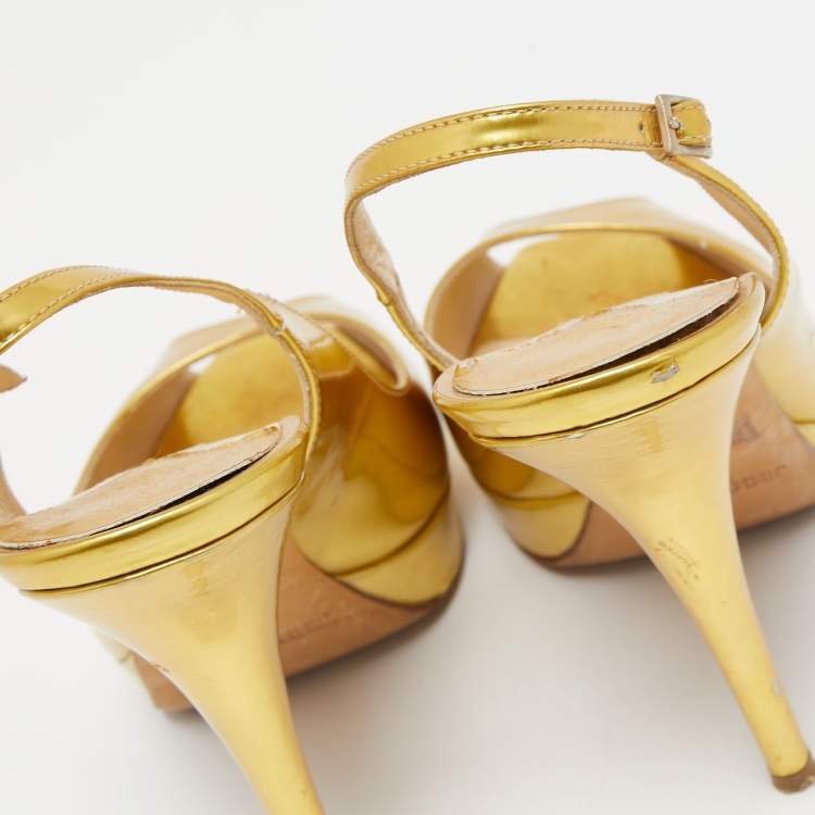 Pre Owned Jimmy Choo Gold Leather Nova Slingback Pumps Size 38