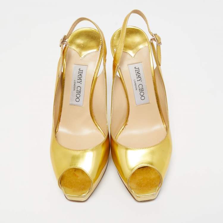 Pre Owned Jimmy Choo Gold Leather Nova Slingback Pumps Size 38