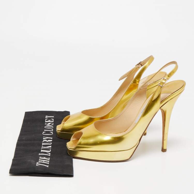 Pre Owned Jimmy Choo Gold Leather Nova Slingback Pumps Size 38
