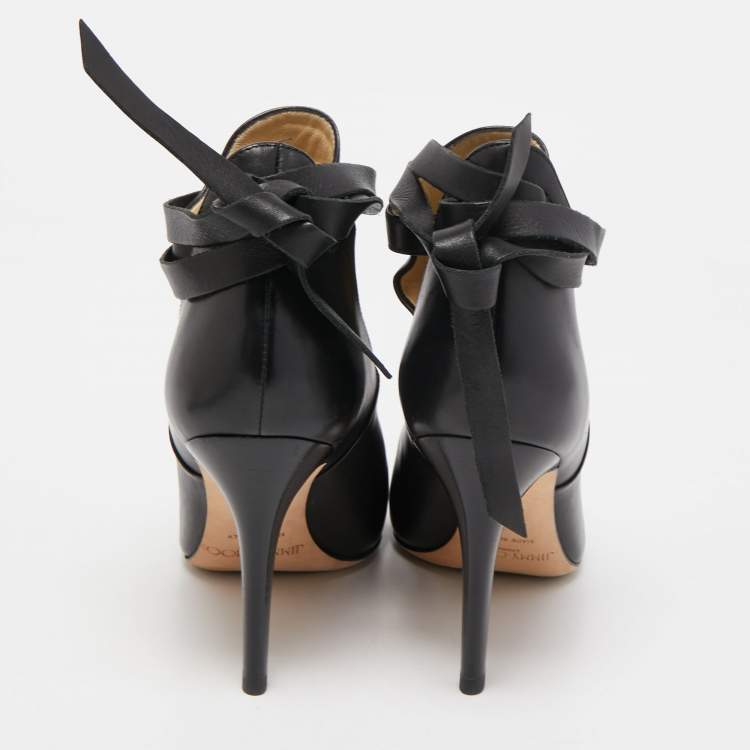 Pre Owned Jimmy Choo Black Leather Strappy Ankle Booties Size 37