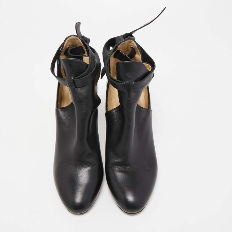Pre Owned Jimmy Choo Black Leather Strappy Ankle Booties Size 37