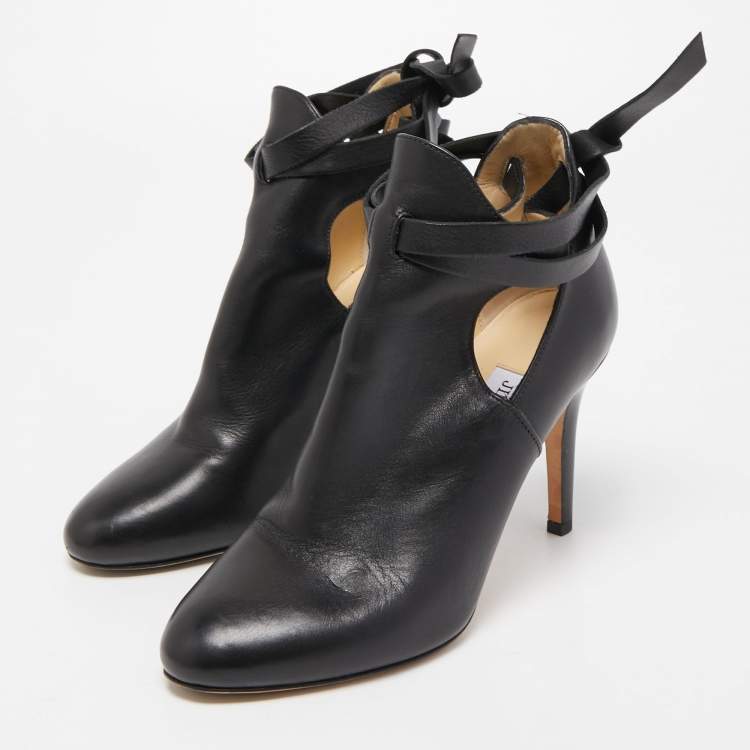 Pre Owned Jimmy Choo Black Leather Strappy Ankle Booties Size 37