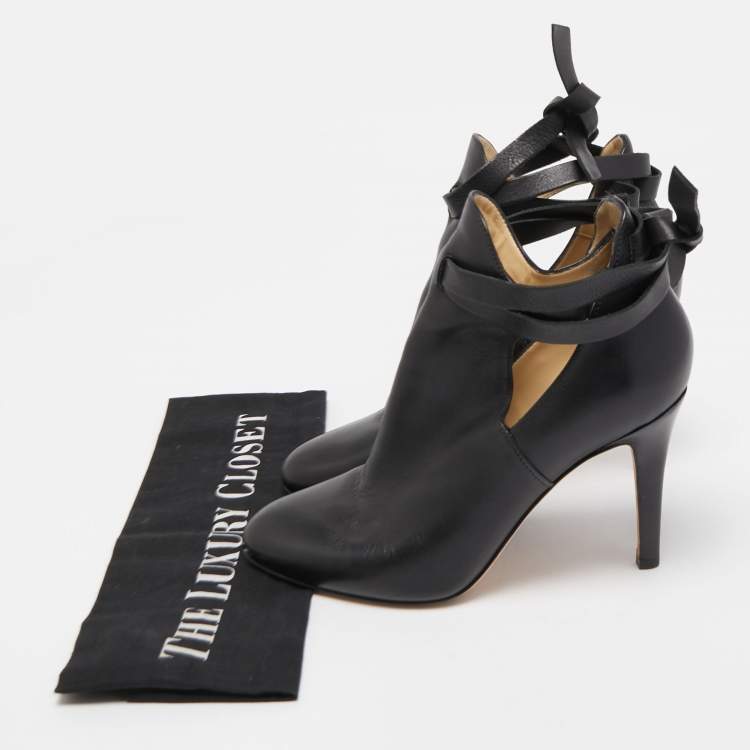 Pre Owned Jimmy Choo Black Leather Strappy Ankle Booties Size 37