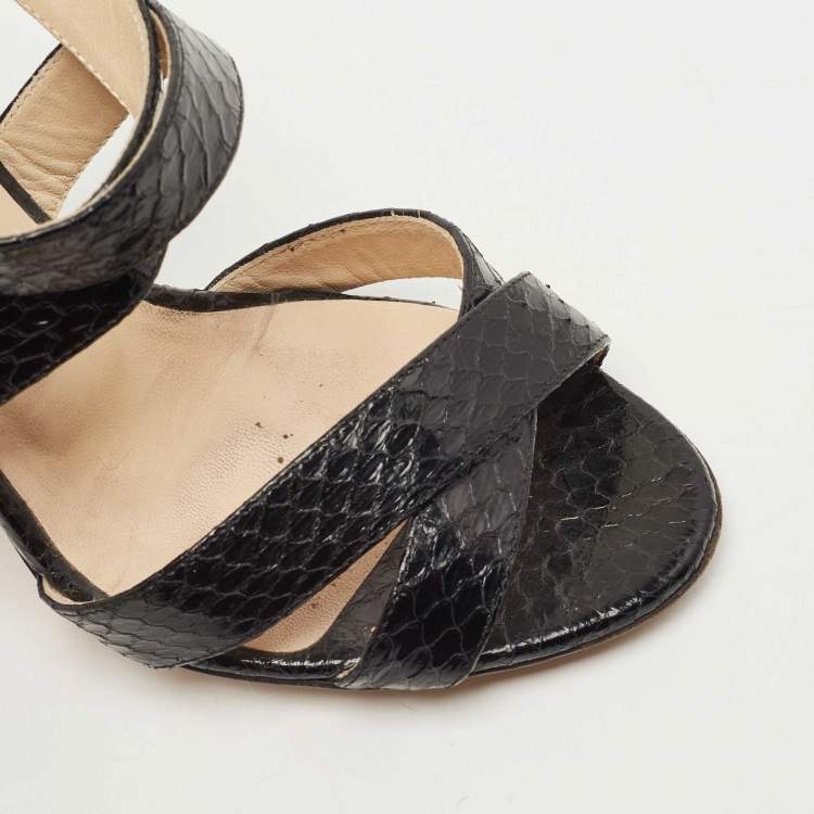 Pre Owned Jimmy Choo Black Python Leather Lottie Cross Strap Sandals Size 37