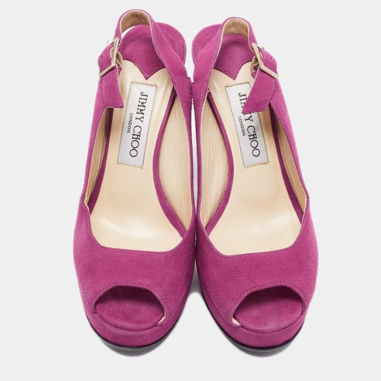Pre Owned Jimmy Choo Purple Suede Lexy Peep Toe Platform Slingback Sandals Size 36.5