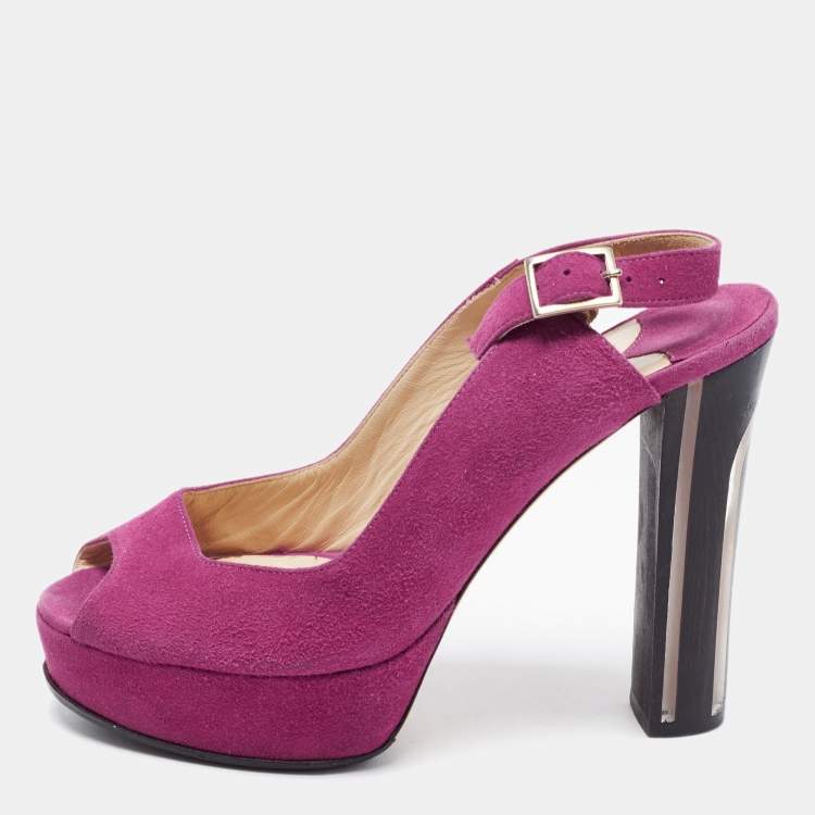 Pre Owned Jimmy Choo Purple Suede Lexy Peep Toe Platform Slingback Sandals Size 36.5
