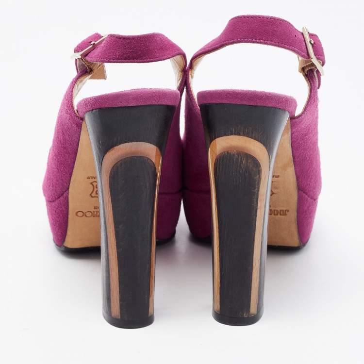 Pre Owned Jimmy Choo Purple Suede Lexy Peep Toe Platform Slingback Sandals Size 36.5