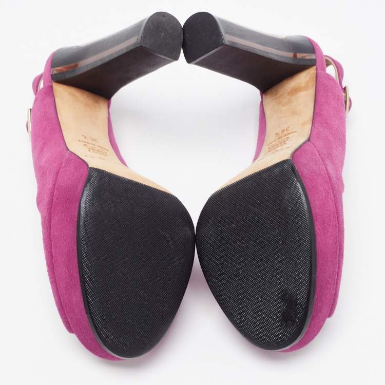 Pre Owned Jimmy Choo Purple Suede Lexy Peep Toe Platform Slingback Sandals Size 36.5