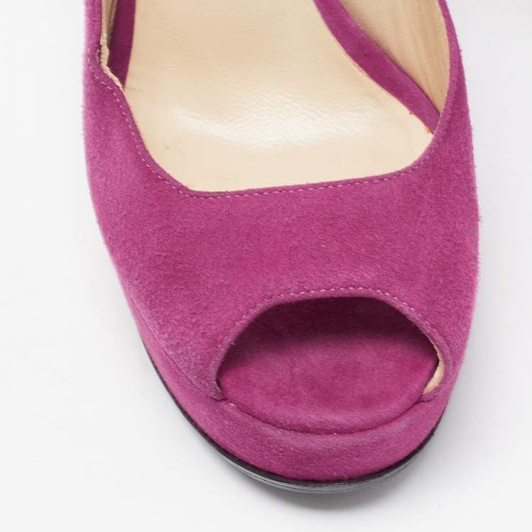 Pre Owned Jimmy Choo Purple Suede Lexy Peep Toe Platform Slingback Sandals Size 36.5