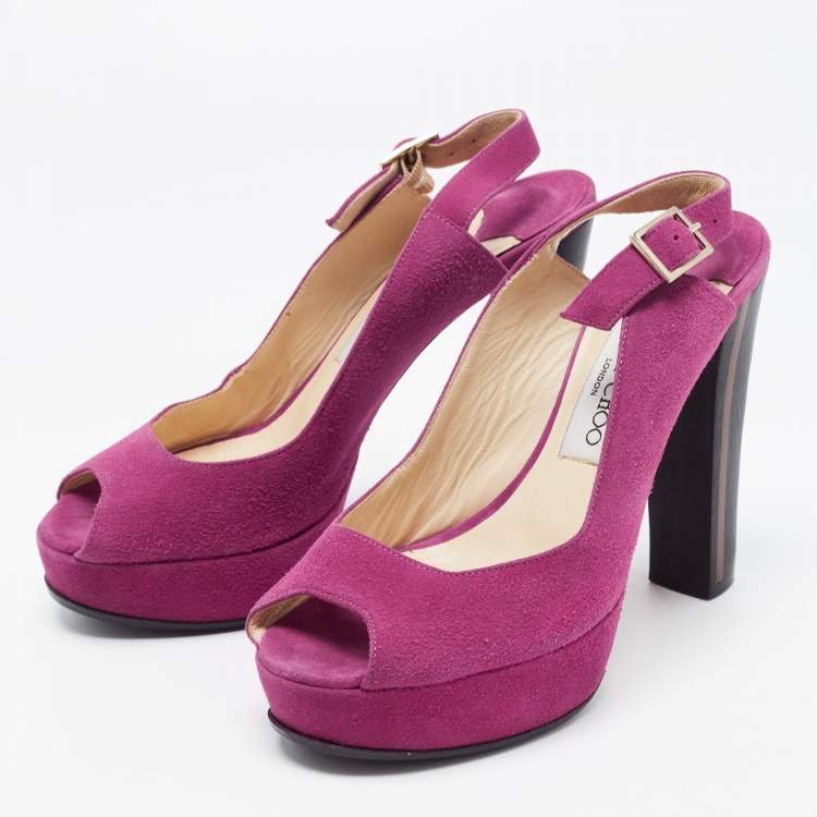 Pre Owned Jimmy Choo Purple Suede Lexy Peep Toe Platform Slingback Sandals Size 36.5