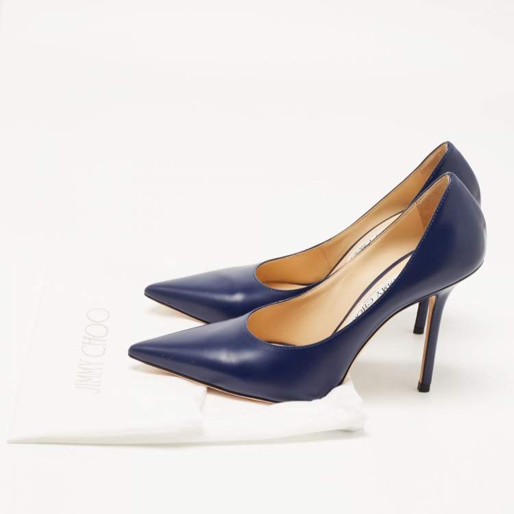 Pre Owned Jimmy Choo Navy Blue Leather Romy Pumps Size 38
