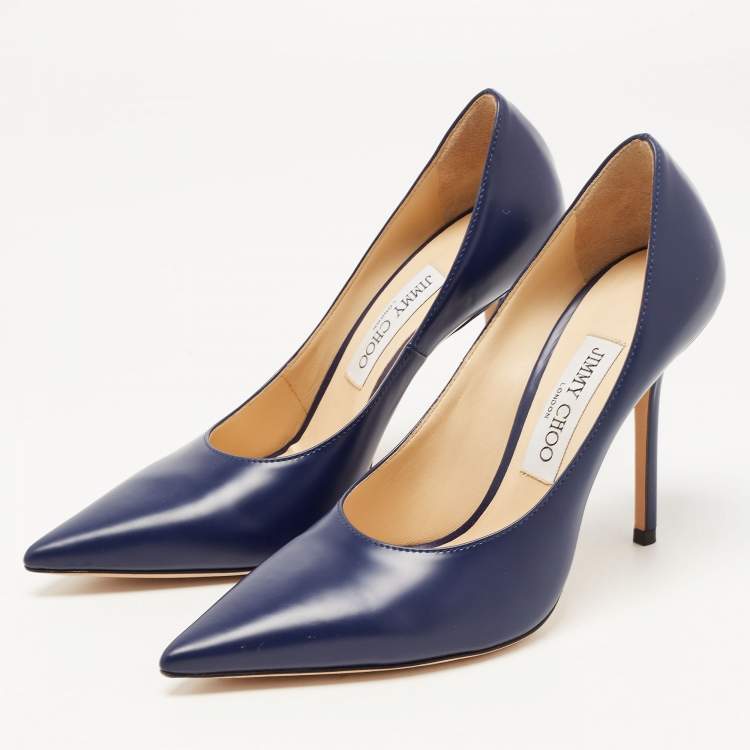 Pre Owned Jimmy Choo Navy Blue Leather Romy Pumps Size 38