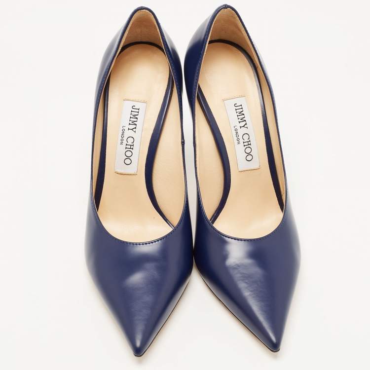 Pre Owned Jimmy Choo Navy Blue Leather Romy Pumps Size 38