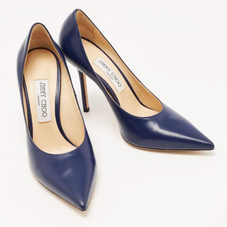 Pre Owned Jimmy Choo Navy Blue Leather Romy Pumps Size 38