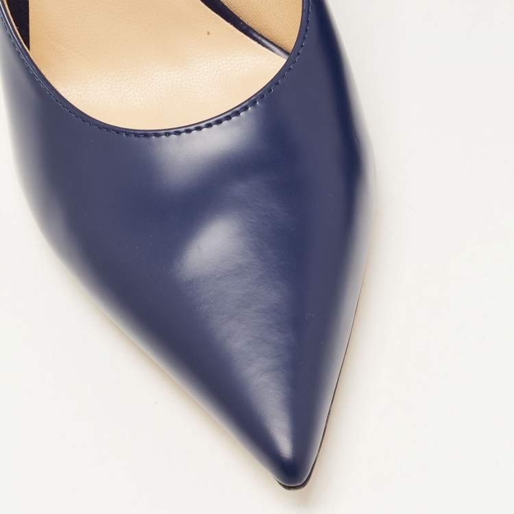 Pre Owned Jimmy Choo Navy Blue Leather Romy Pumps Size 38