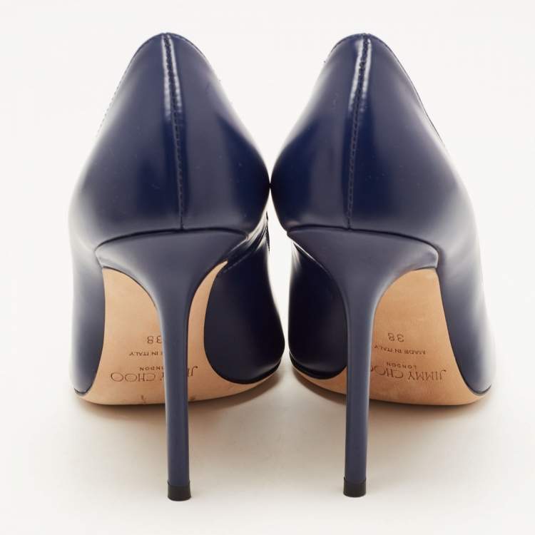 Pre Owned Jimmy Choo Navy Blue Leather Romy Pumps Size 38