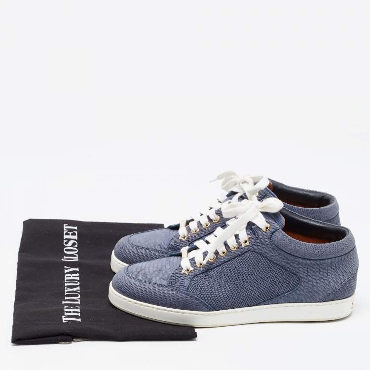 Pre Owned Jimmy Choo Light Blue Textured Leather Miami Low Top Sneakers Size 37