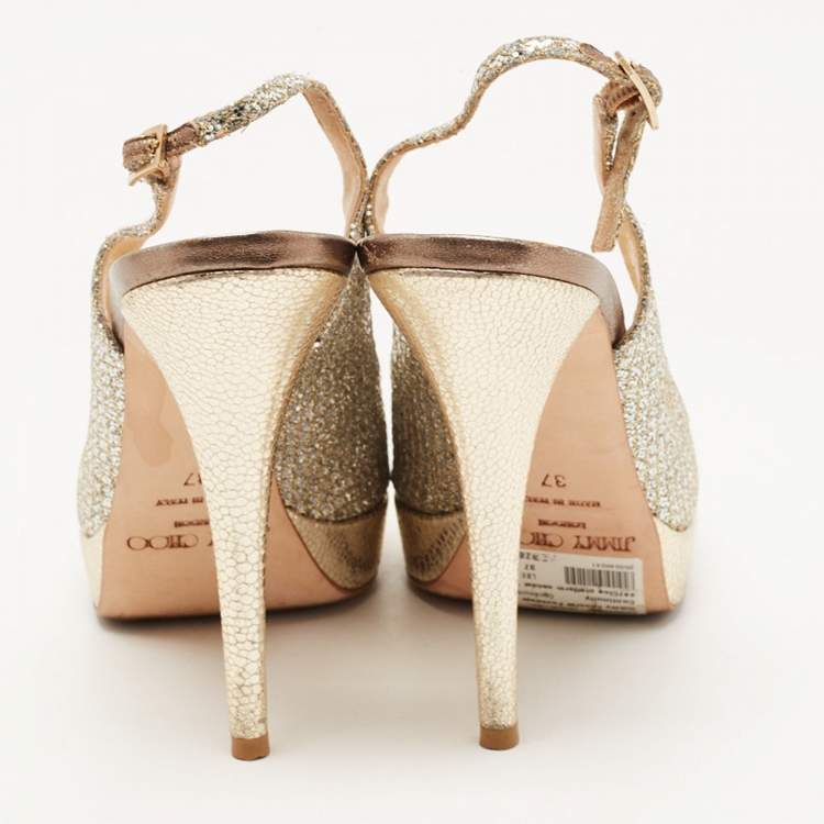 Pre Owned Jimmy Choo Gold/Silver Glitte Clue Slingback Sandals Size 37