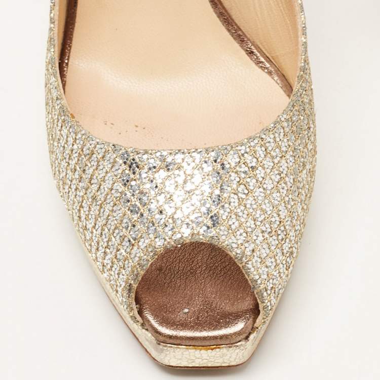 Pre Owned Jimmy Choo Gold/Silver Glitte Clue Slingback Sandals Size 37