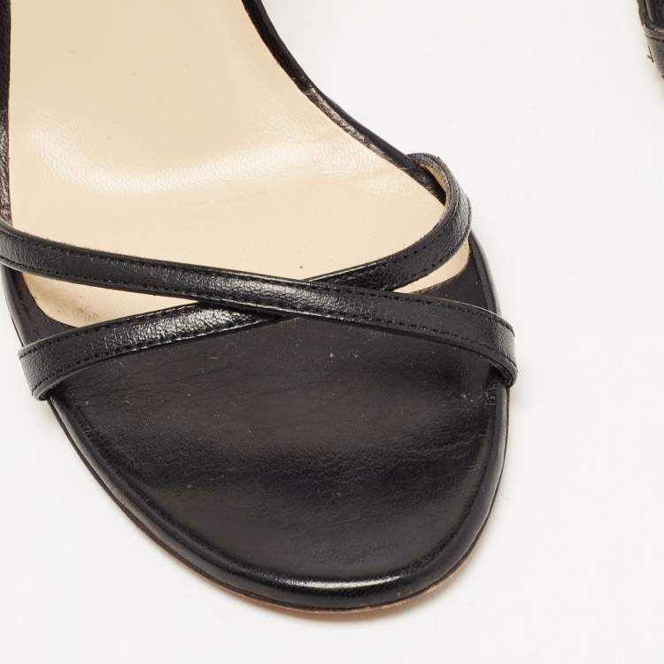 Pre Owned Jimmy Choo Black Leather Ankle Sandals Size 35.5