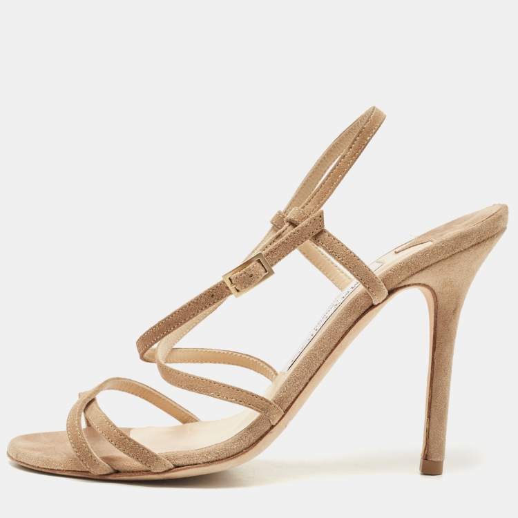 Pre Owned Jimmy Choo Beige Suede Ankle Strap Sandals Size 35