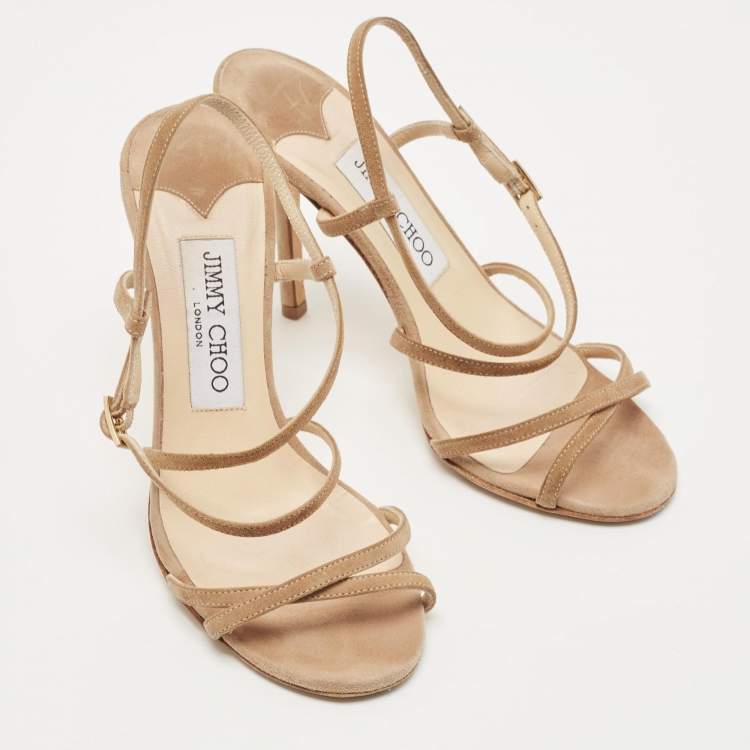Pre Owned Jimmy Choo Beige Suede Ankle Strap Sandals Size 35