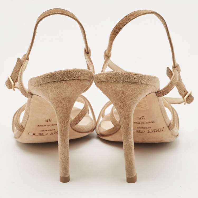Pre Owned Jimmy Choo Beige Suede Ankle Strap Sandals Size 35