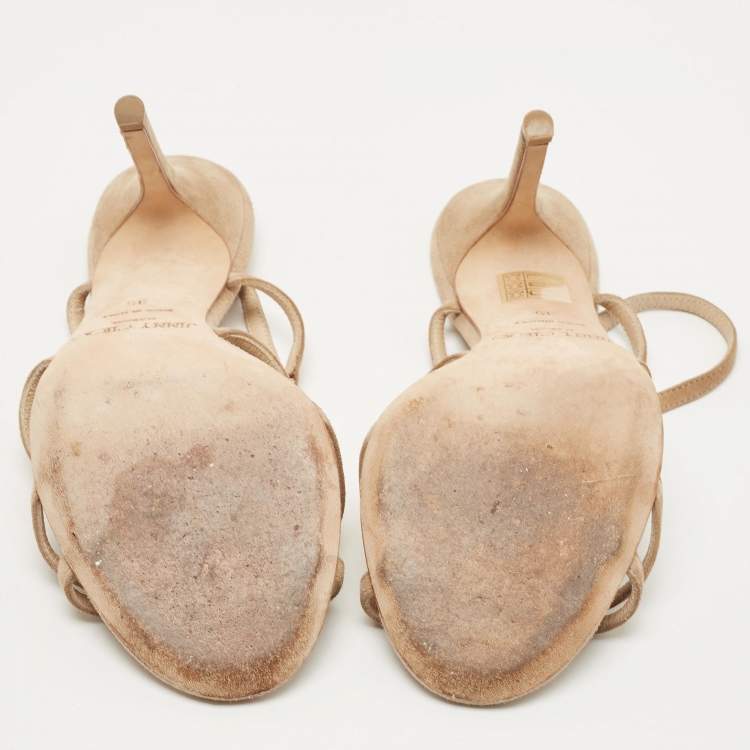 Pre Owned Jimmy Choo Beige Suede Ankle Strap Sandals Size 35