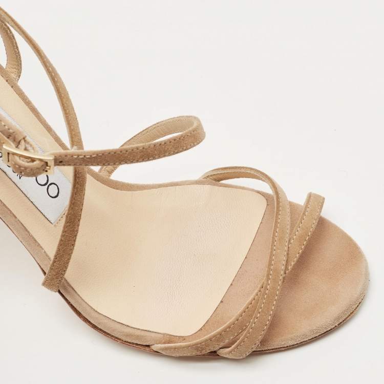 Pre Owned Jimmy Choo Beige Suede Ankle Strap Sandals Size 35