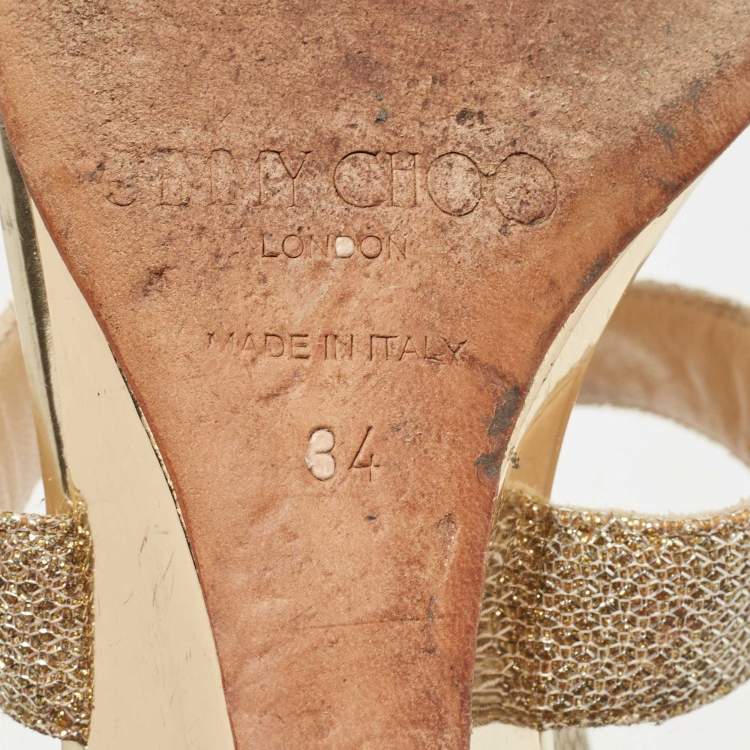 Pre Owned Jimmy Choo Gold Glitter Crisscross  Wedge Sandals Size 34