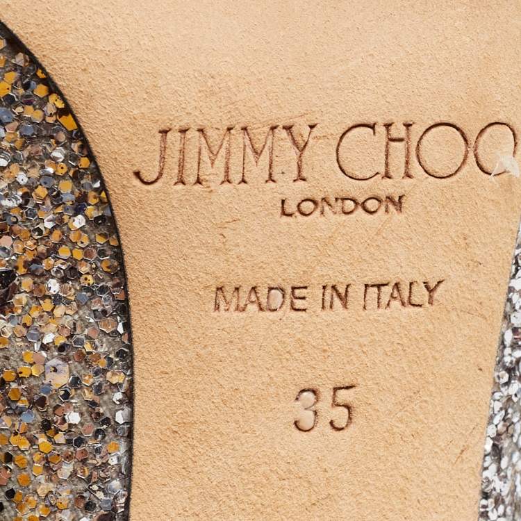 Pre Owned Jimmy Choo Silver Glitter Romy Pointed Toe Pumps Size 35