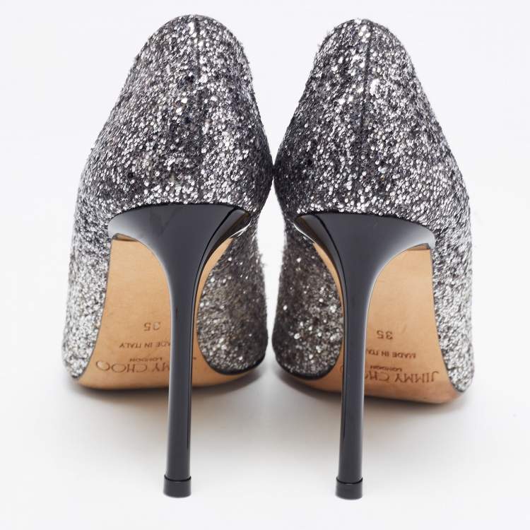 Pre Owned Jimmy Choo Silver Glitter Romy Pointed Toe Pumps Size 35
