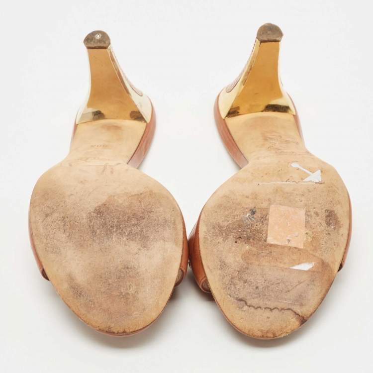 Pre Owned Jimmy Choo Brown Snakeskin Embossed, and Leather Slides Size 38.5 