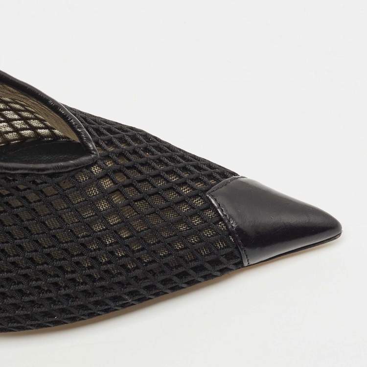 Pre Owned Jimmy Choo Black Leather and Mesh Nicole V Cut Pointed Toe Pumps Size 38