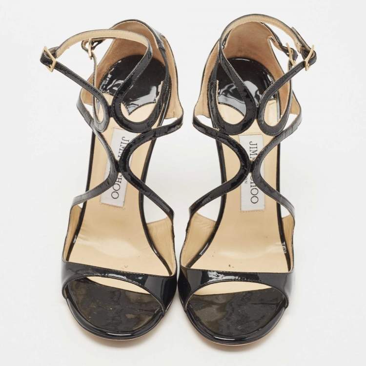 Pre Owned Jimmy Choo Black Patent Leather Lang Sandals Size 37.5