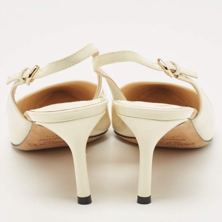 Pre Owned Jimmy Choo Cream Patent Leather Erin Slingback Pumps Size 39.5