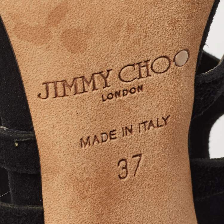 Pre Owned Jimmy Choo Black Leather Suede Cut Out Ankle Booties Size 37