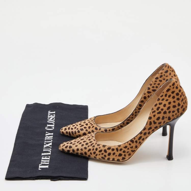 Pre Owned Jimmy Choo Brown Leopard Print Calfhair Pointed Toe Pumps Size 39