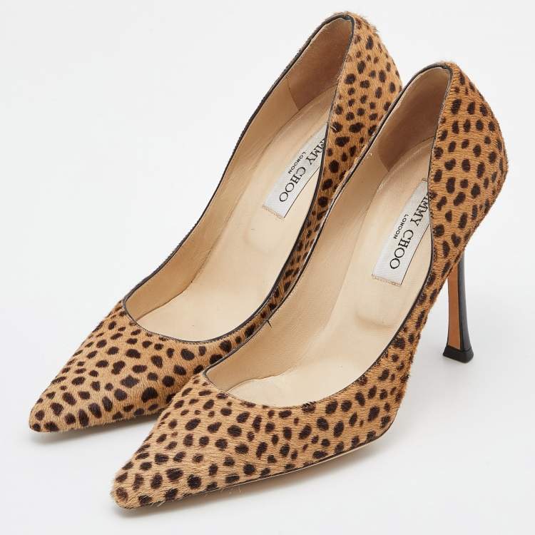 Pre Owned Jimmy Choo Brown Leopard Print Calfhair Pointed Toe Pumps Size 39