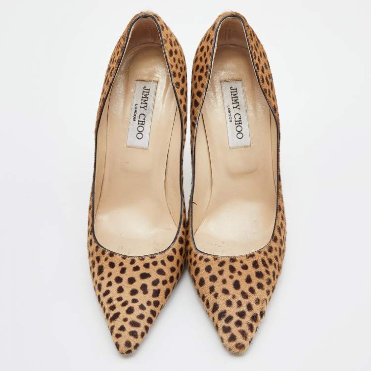 Pre Owned Jimmy Choo Brown Leopard Print Calfhair Pointed Toe Pumps Size 39