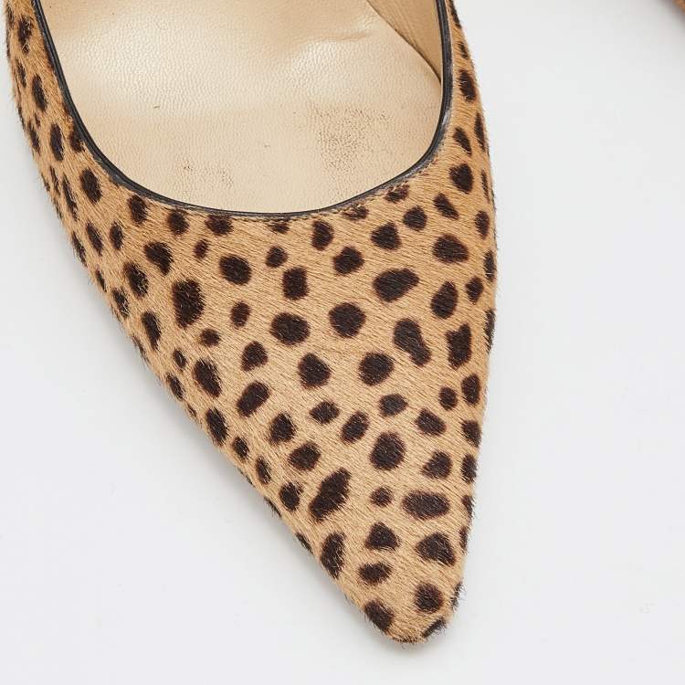 Pre Owned Jimmy Choo Brown Leopard Print Calfhair Pointed Toe Pumps Size 39