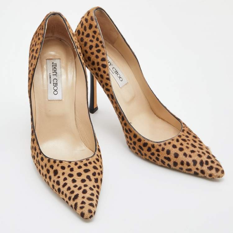 Pre Owned Jimmy Choo Brown Leopard Print Calfhair Pointed Toe Pumps Size 39