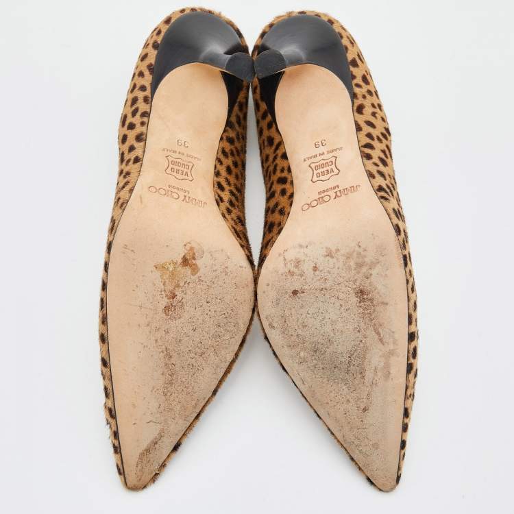 Pre Owned Jimmy Choo Brown Leopard Print Calfhair Pointed Toe Pumps Size 39