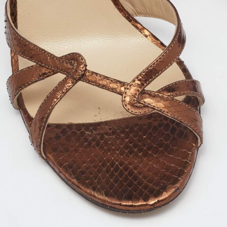 Pre Owned Jimmy Choo Metallic Embossed Snakeskin Slingback Sandals Size 39