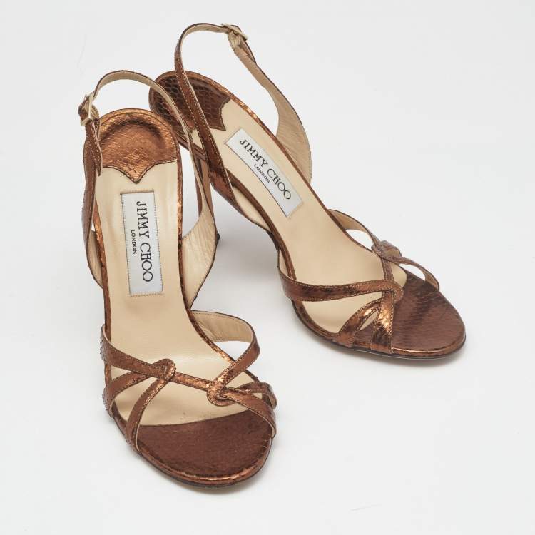 Pre Owned Jimmy Choo Metallic Embossed Snakeskin Slingback Sandals Size 39