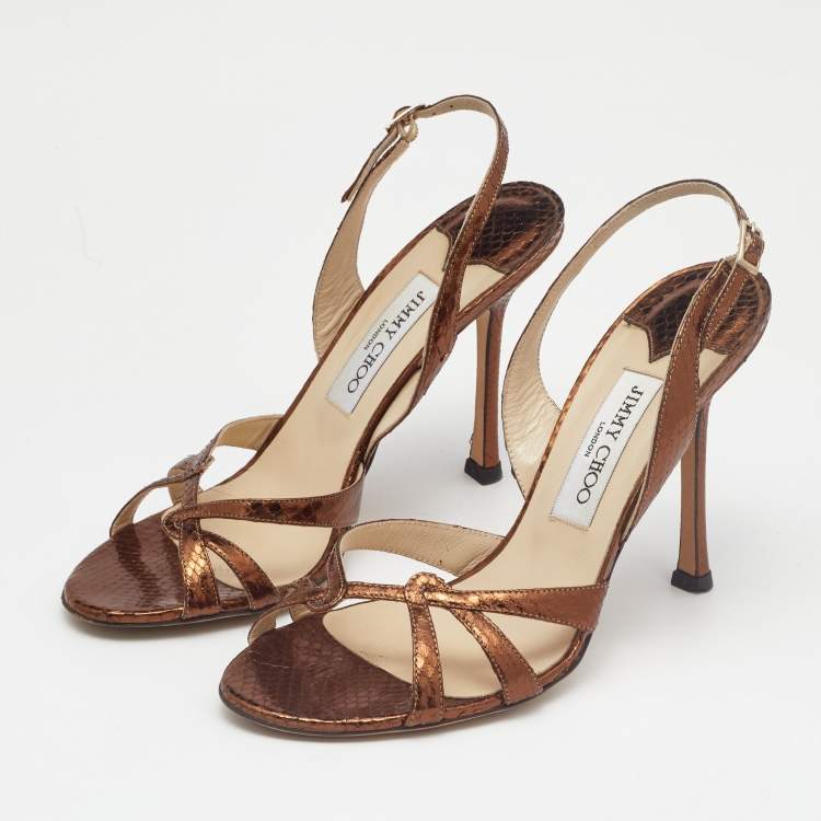 Pre Owned Jimmy Choo Metallic Embossed Snakeskin Slingback Sandals Size 39
