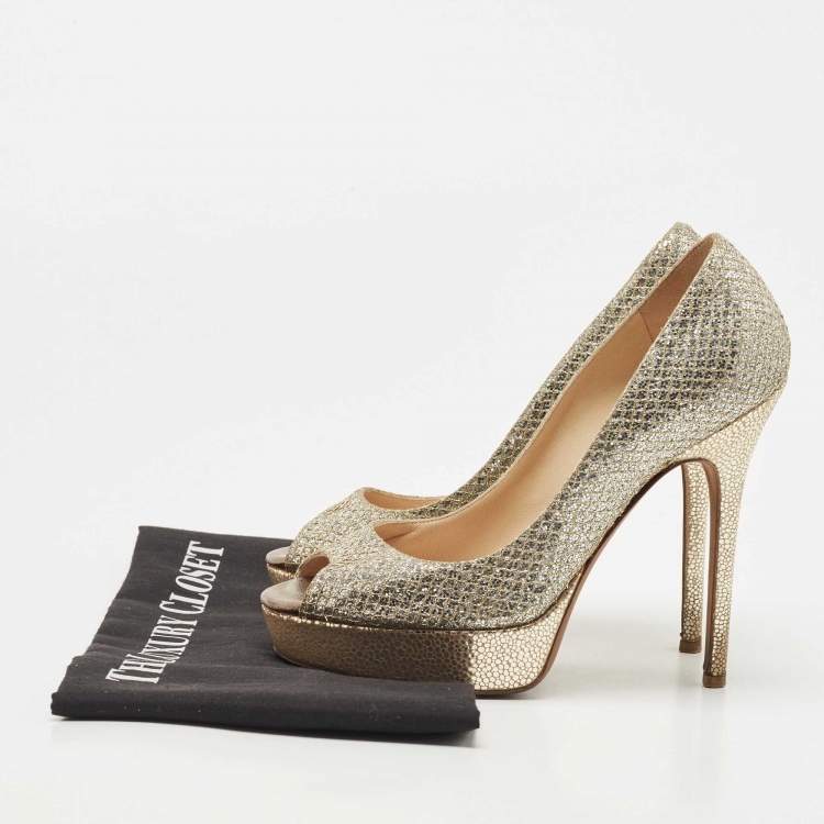Pre Owned Jimmy Choo Silver/Gold Lurex Fabric Dahlia Pumps Size 36